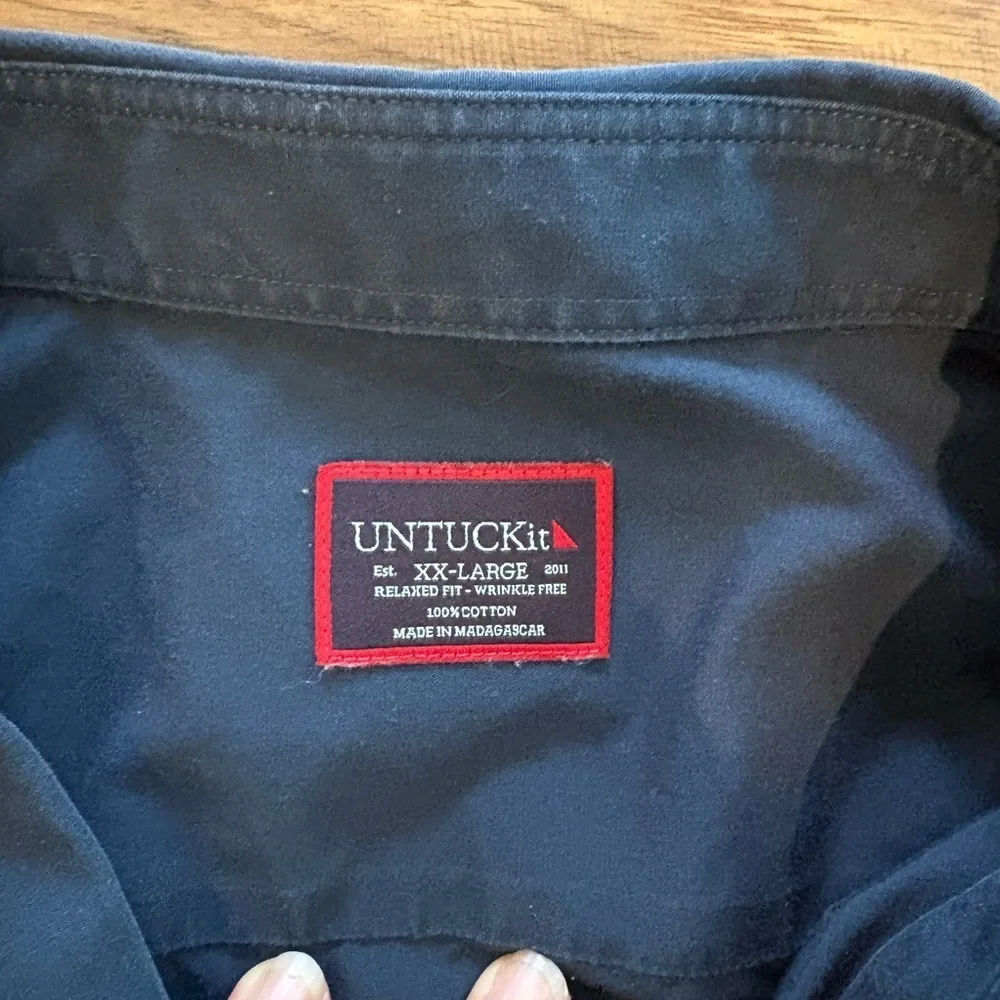UNTUCKit navy Blue Stretch Long Sleeve Button Up Shirt Men's XXL classic comfort